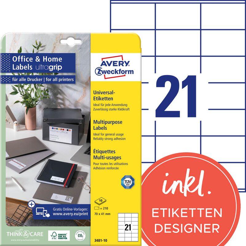 AVERY Zweckform Etiketten 3481-10 weiß 70,0 x 41,0 mm