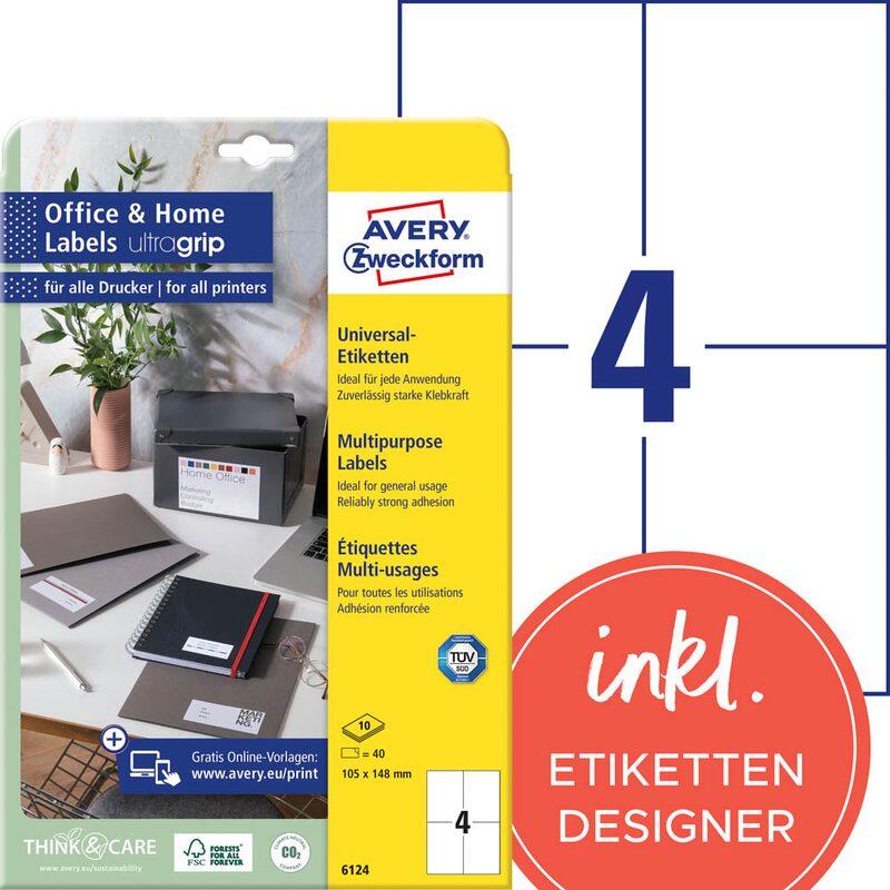 AVERY Zweckform Etiketten 6124 weiß 105,0 x 148,0 mm