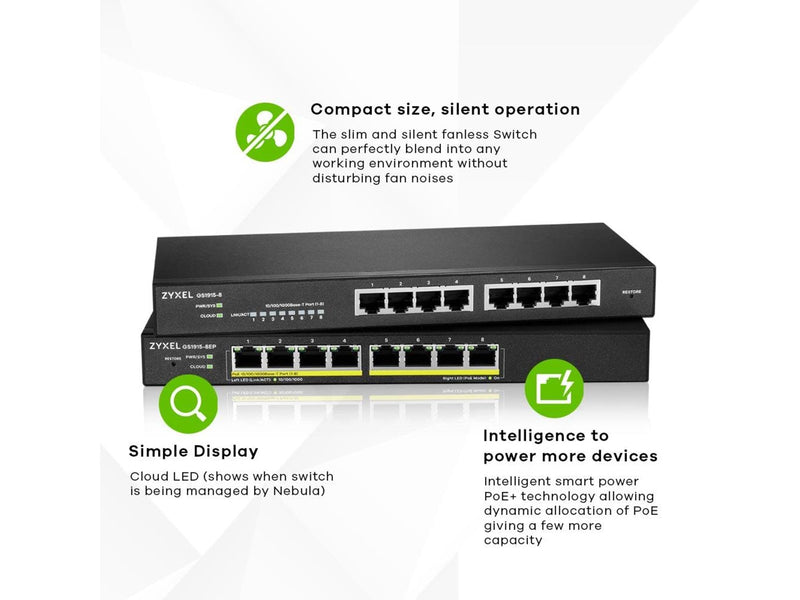 ZyXEL GS1915-8EP 8-Port GbE Smart Managed Switch PoE+ (60W)