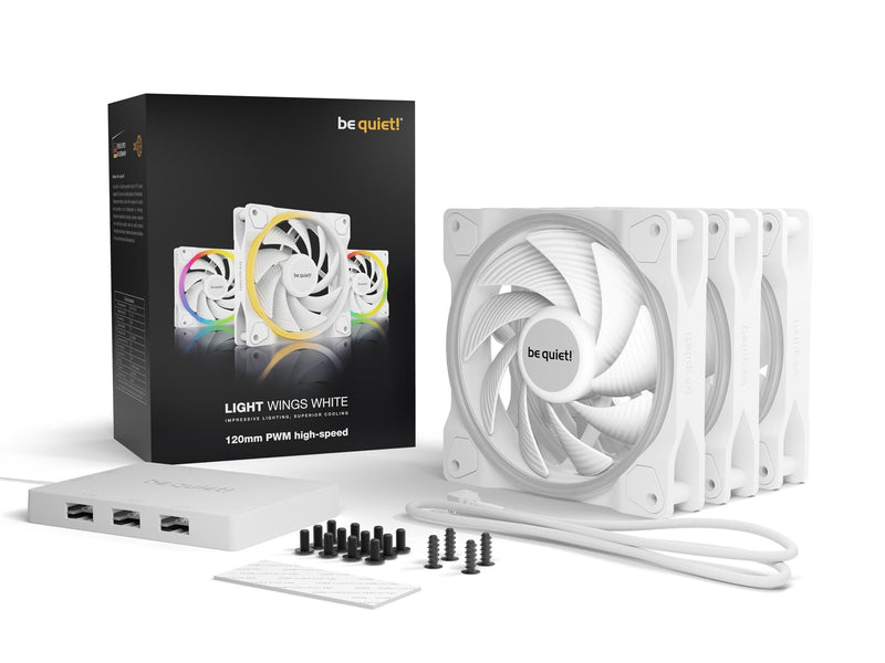 be quiet! LIGHT WINGS 140mm PWM - triple pack - Gehäuselüfter - 140mm - Weiß mit RGB LED - 23 dBA