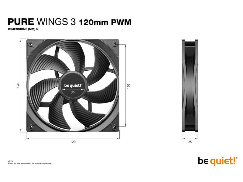 be quiet! PURE WINGS 3 120 (3-pack) - Gehäuselüfter - 120mm - Schwarz