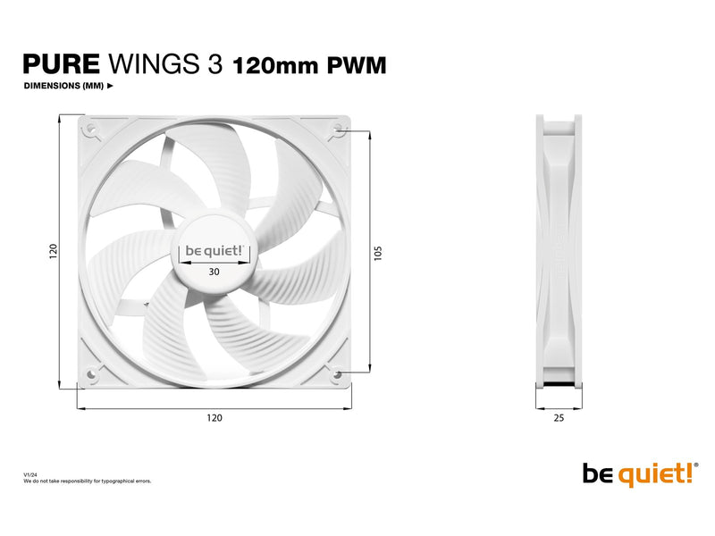be quiet! Pure Wings 3 120mm PWM White - Gehäuselüfter - 120mm - Weiß - 26 dBA