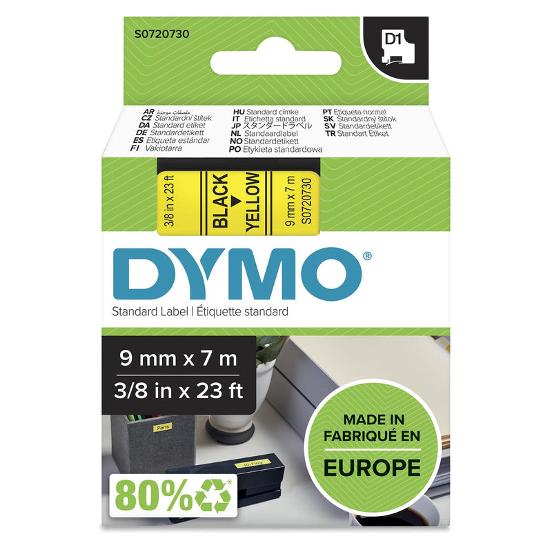DYMO® Original D1-Schriftband für LabelManager™ 9mm x 7m - Polyester, wieder ablösbar - schwarz auf gelb