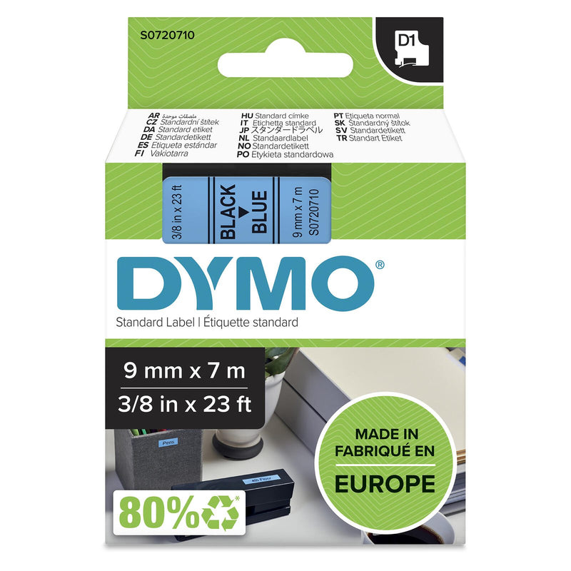 DYMO® Original D1-Schriftband für LabelManager™ 9mm x 7m - Polyester, wieder ablösbar - schwarz auf blau