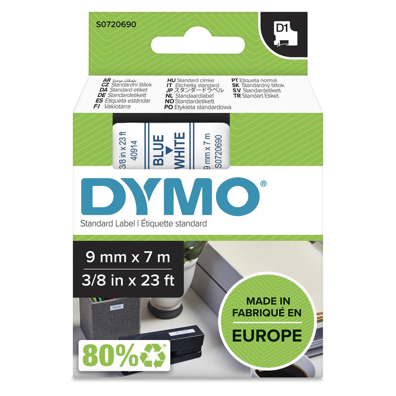 DYMO® Original D1-Schriftband für LabelManager™ 9mm x 7m - Polyester, wieder ablösbar - blau auf weiss