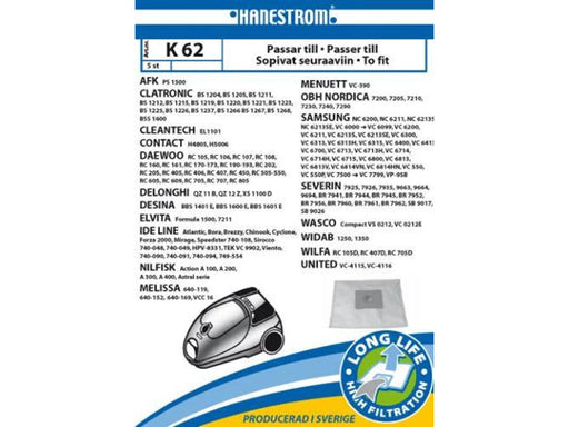 hanestroem Vacuum Cleaner Bags K62 - 5 pcs