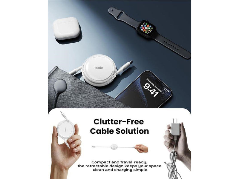 iOttie 100W Retractable USB-C Cable 2 Pack - white