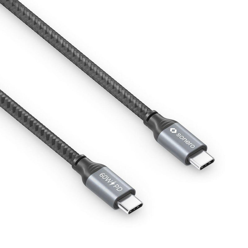 Sonero USB-C auf USB-C Ladekabel - USB 2.0, 60W PD - grau/schwarz - 1,50m