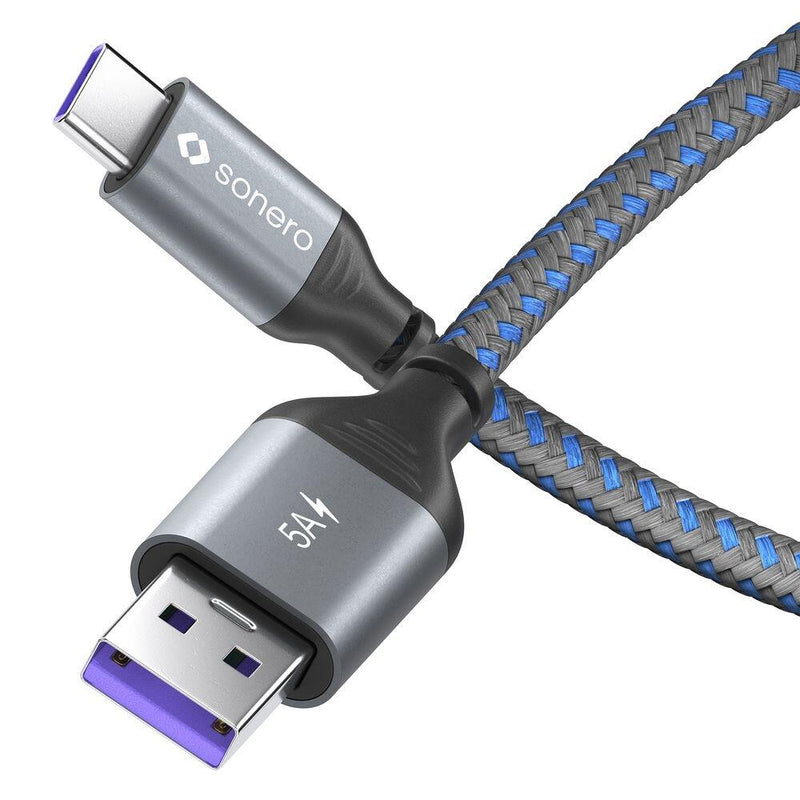 Sonero USB-C auf USB-A Ladekabel - USB 2.0, Super-Fast Charge 5V/5A - grau/blau - 0,50m