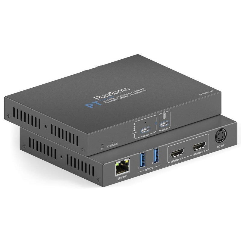 PureTools - ProAV USB-C Alt-Mode Docking Station - 4K (60Hz 4:4:4) USB-C + 100W PD Dual 4K HDMI Ausgang, USB 3.2 und Eth