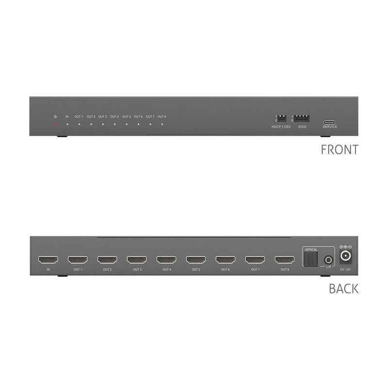 PureTools - 1x8 HDMI2.1 Splitter - 48Gbps - 8K (60Hz 4:2:0) 12 bit, Audio De-Embedding und Signal Management