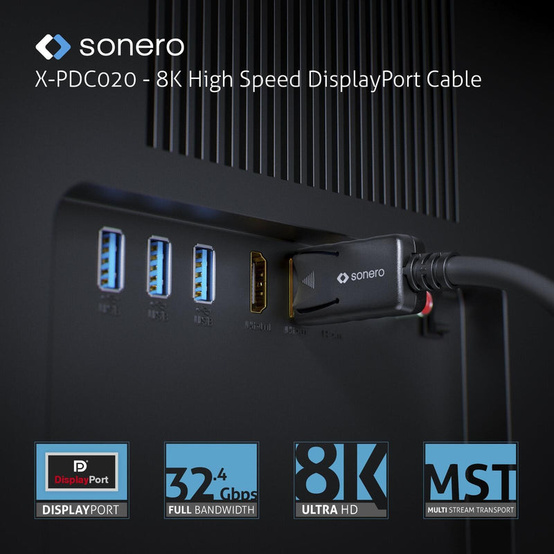 Sonero DisplayPort 1.4v Kabel, 8K60, 30AWG, schwarz, 2,00m