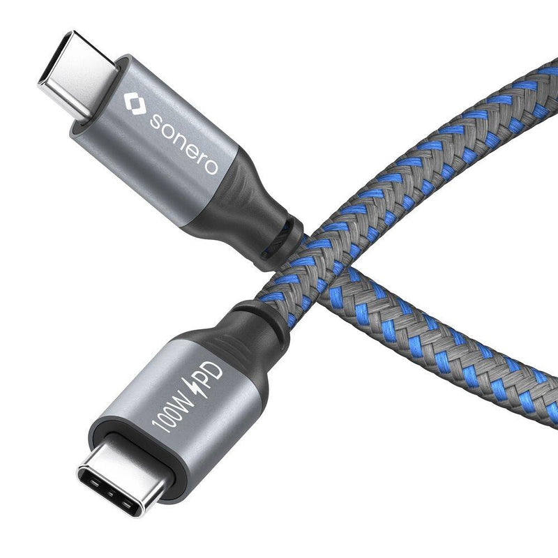 Sonero USB-C auf USB-C Ladekabel - USB 2.0, 100W PD - grau/blau - 3,00m