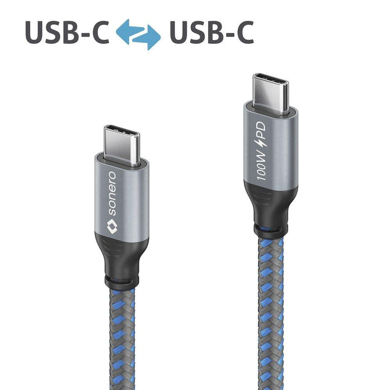 Sonero USB-C auf USB-C Ladekabel - USB 2.0, 100W PD - grau/blau - 3,00m