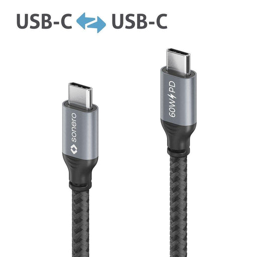 Sonero USB-C auf USB-C Ladekabel - USB 2.0, 60W PD - grau/schwarz - 1,50m