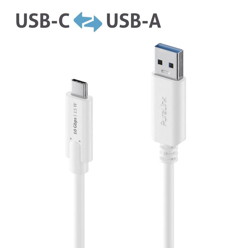 PureLink USB-C auf USB-A Kabel - 3.1 Gen 2, 3A/5V/15W, 10G - iSerie - weiß - 0,50m