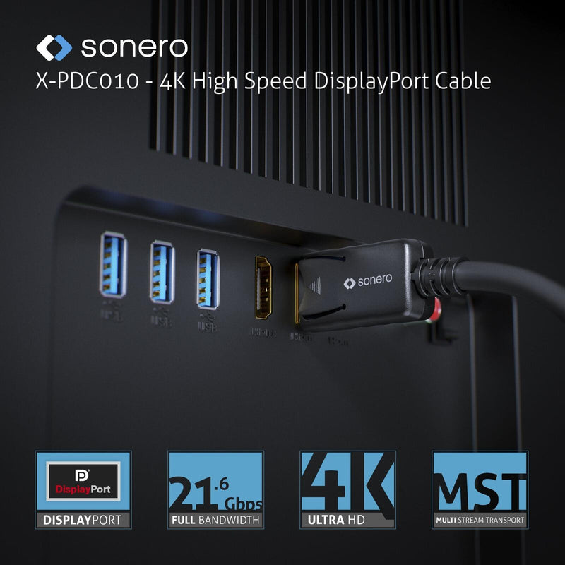 Sonero DisplayPort 1.2v Kabel, 4K60, 30AWG, schwarz, 3,00m