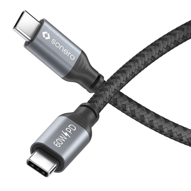 Sonero USB-C auf USB-C Ladekabel - USB 2.0, 60W PD - grau/schwarz - 1,50m