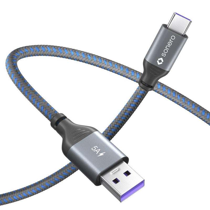 Sonero USB-C auf USB-A Ladekabel - USB 2.0, Super-Fast Charge 5V/5A - grau/blau - 0,50m
