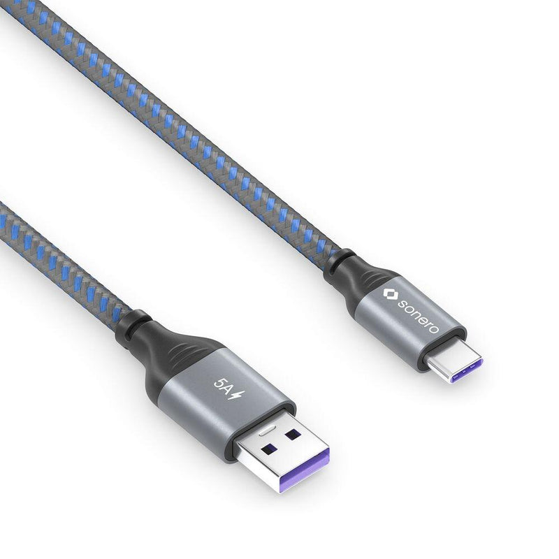 Sonero USB-C auf USB-A Ladekabel - USB 2.0, Super-Fast Charge 5V/5A - grau/blau - 0,25m