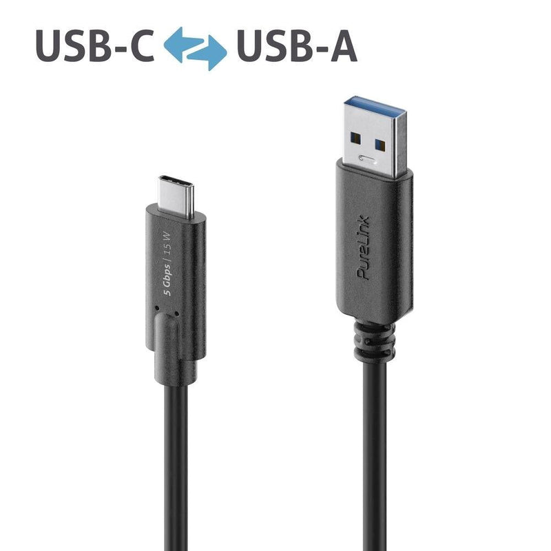 PureLink USB-C auf USB-A Kabel - 3.1 Gen 1, 3A/5V/15W, 5G - iSerie - schwarz - 1,00m