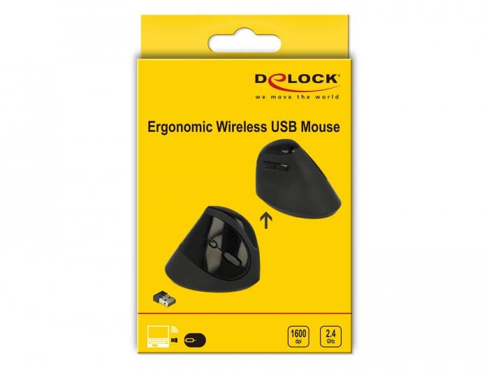Delock Ergonomic - kabellose vertikale Maus - Schwarz