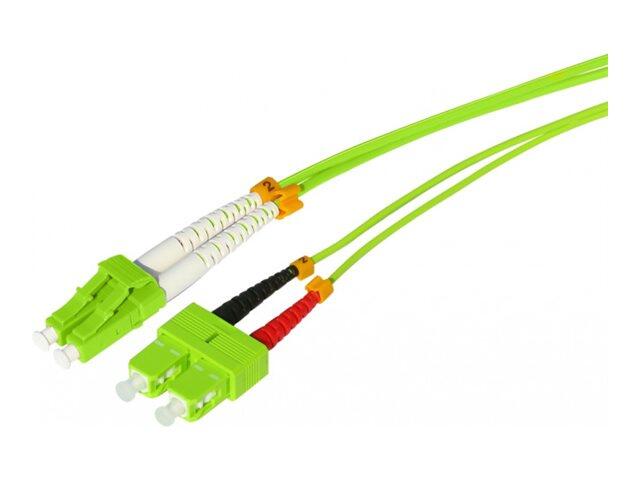 Tecline LWL Patchkabel HD, 50/125 µm, Multimode, OM5-Faser, LC Duplex Stecker / SC Duplex Stecker, limettengrün, 2,0 m