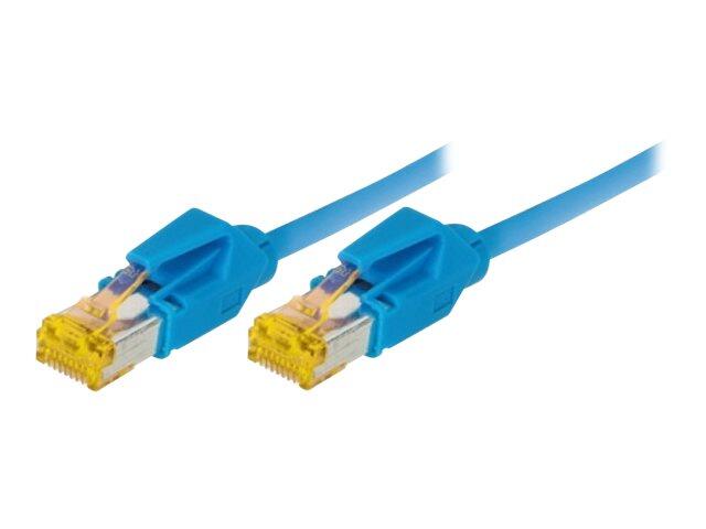 Tecline Patchkabel Cat. 6A (ISO/IEC), S/FTP (PiMF), halogenfrei, mit Rastnasenschutz, blau, 0,5 m