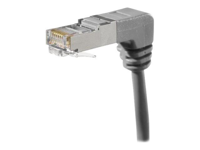 Exertis Connect Patchkabel Cat. 6A, S/FTP (PiMF), beidseitig abgewinkelt, grau, 0,7 m