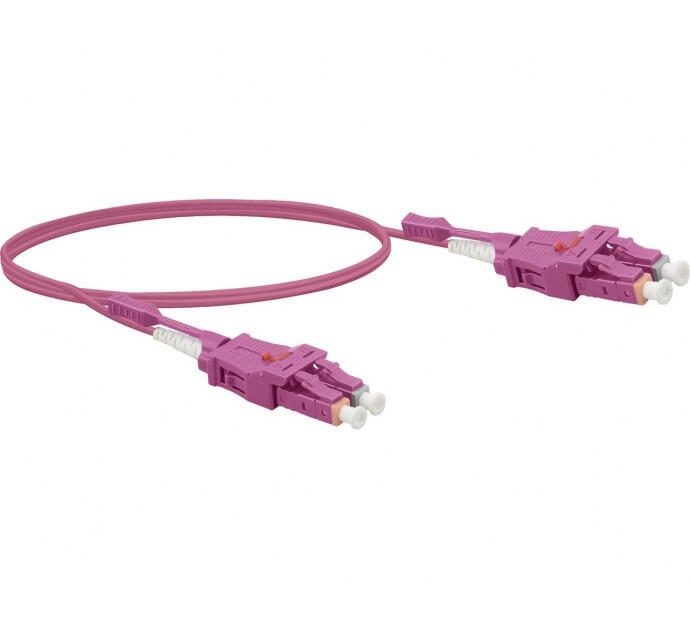 Exertis Connect LWL Patchkabel Uniboot, 50/125 µm, OM4-Faser, LC Duplex Stecker/ LC Duplex Stecker, UPC, erikaviolett, 5