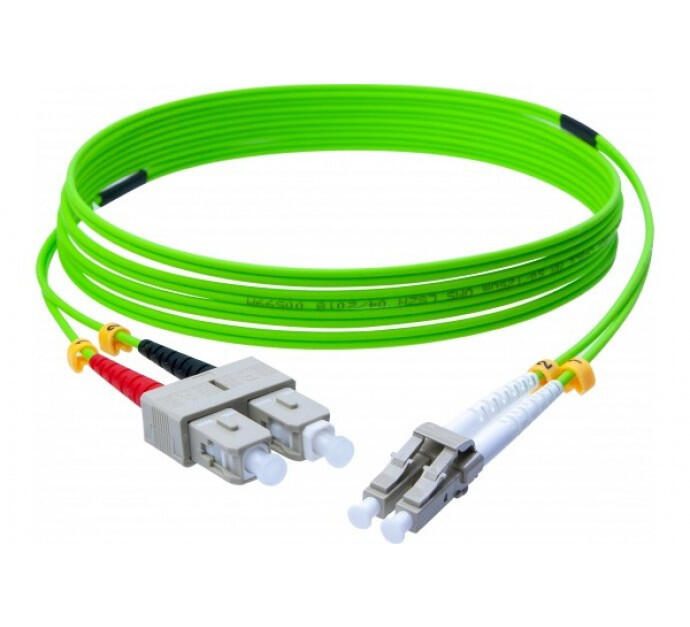 Exertis Connect LWL Patchkabel HD, 50/125 µm, OM5-Faser, SC Duplex Stecker/ LC Duplex Stecker, UPC, lindgrün, 1,0 m