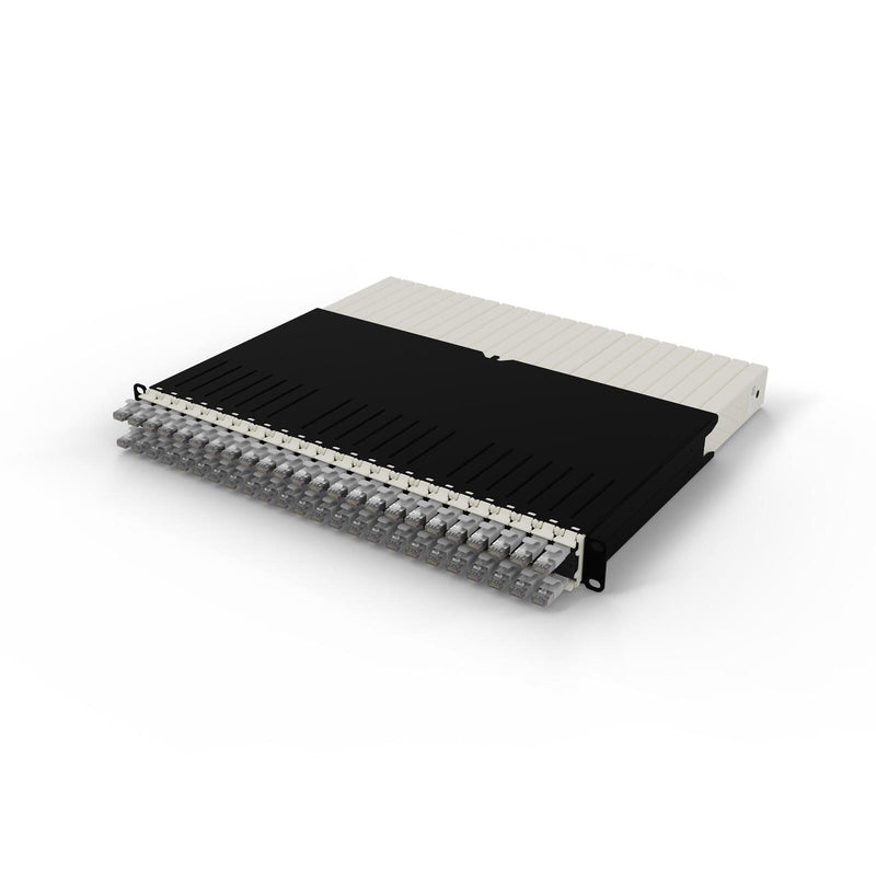 Patchbox patchbox.one Kabeleinzugssystem 8RU/STP (0,8 m) mit 24 Kassetten, Patchkabel Cat. 6a, U/FTP, PoE, Kabel grau