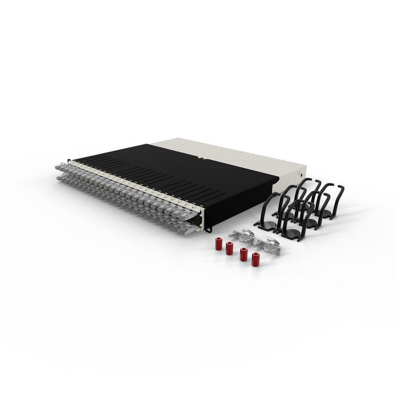 Patchbox patchbox.one Kabeleinzugssystem 8RU/STP (0,8 m) mit 24 Kassetten, Patchkabel Cat. 6a, U/FTP, PoE, Kabel grau