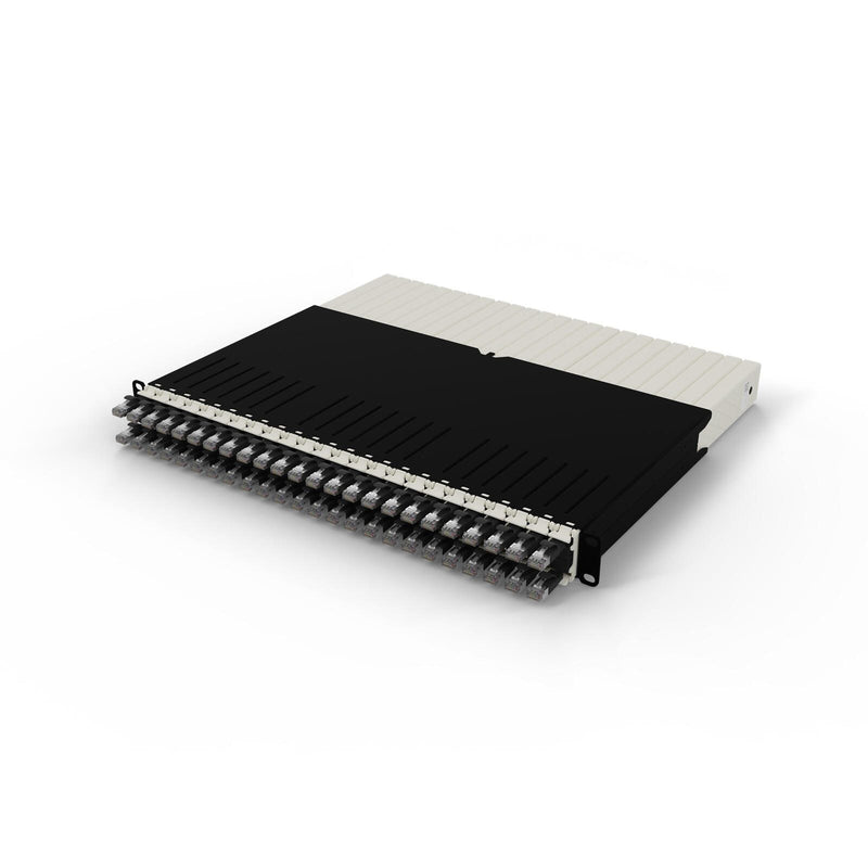 Patchbox patchbox.one Kabeleinzugssystem 8RU/STP (0,8 m) mit 24 Kassetten, Patchkabel Cat. 6a, U/FTP, PoE, Kabel schwarz