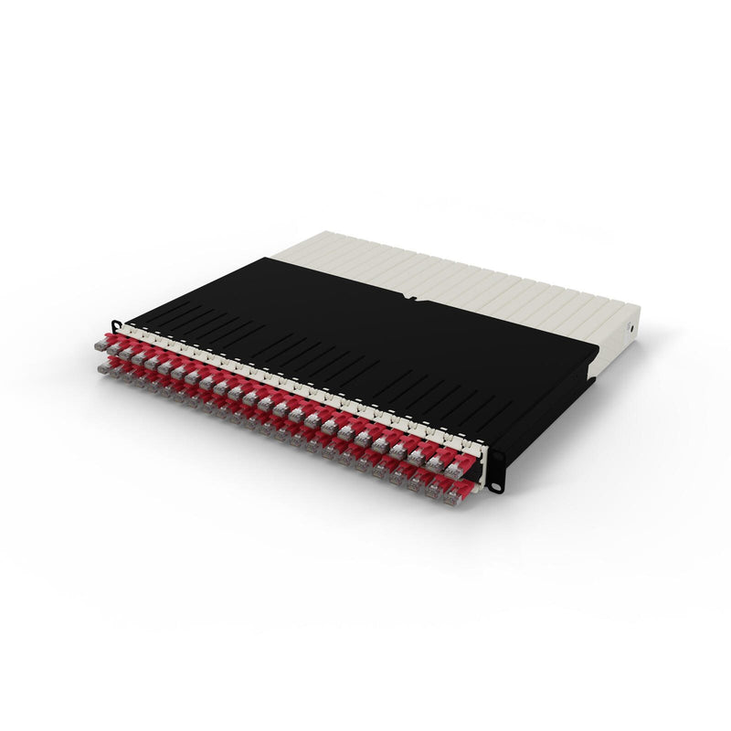 Patchbox patchbox.one Kabeleinzugssystem 8RU/STP (0,8 m) mit 24 Kassetten, Patchkabel Cat. 6a, U/FTP, PoE, Kabel rot