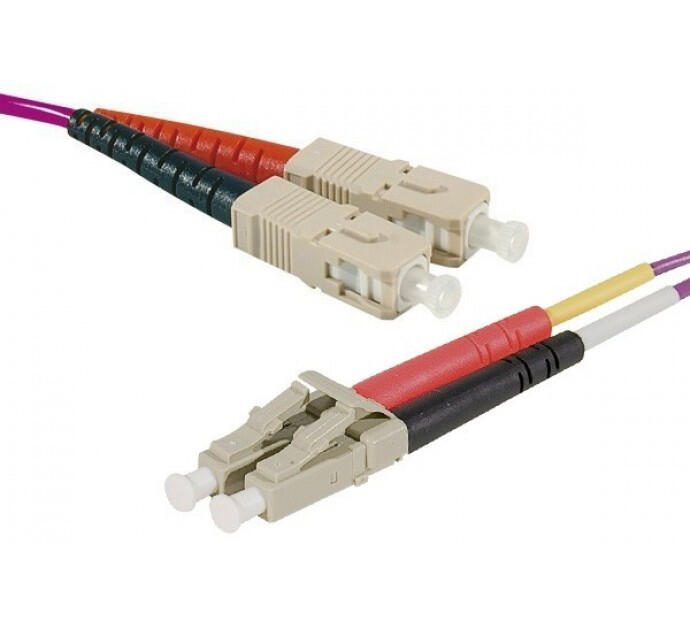 Exertis Connect LWL Patchkabel HD, 50/125 µm, OM4-Faser, SC Duplex Stecker/LC Duplex Stecker, erika-violet, 2,0 m UPC