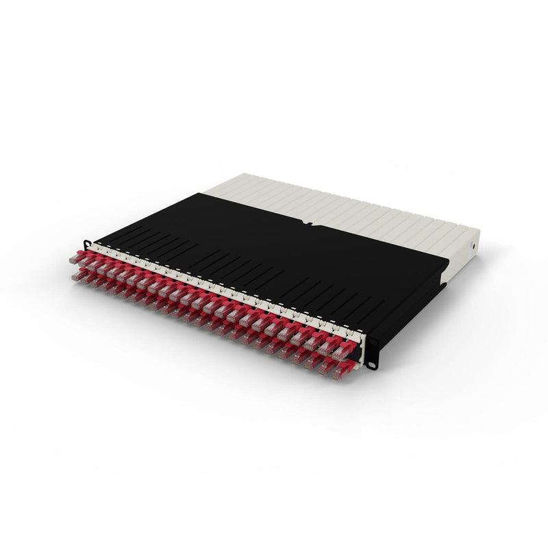 Patchbox patchbox.one Kabeleinzugssystem 8RU/UTP (0,8 m) mit 24 Kassetten, Patchkabel Cat. 6a, U/UTP, PoE++, Kabel rot