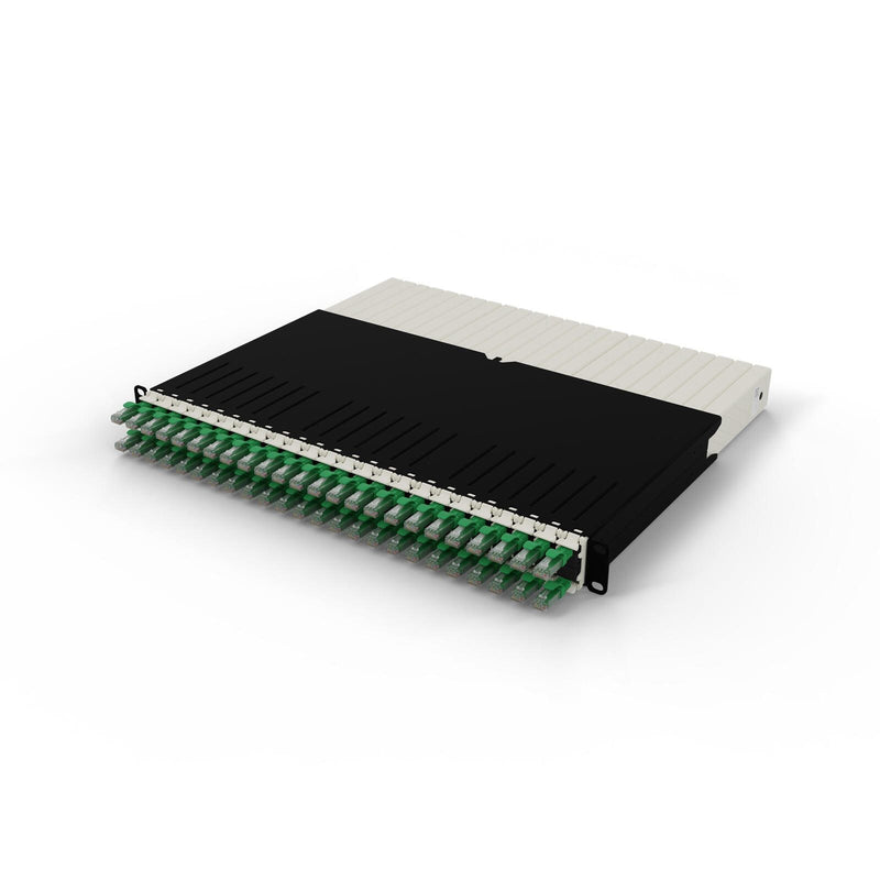 Patchbox patchbox.one Kabeleinzugssystem 8RU/UTP (0,8 m) mit 24 Kassetten, Patchkabel Cat. 6a, U/UTP, PoE++, Kabel grün