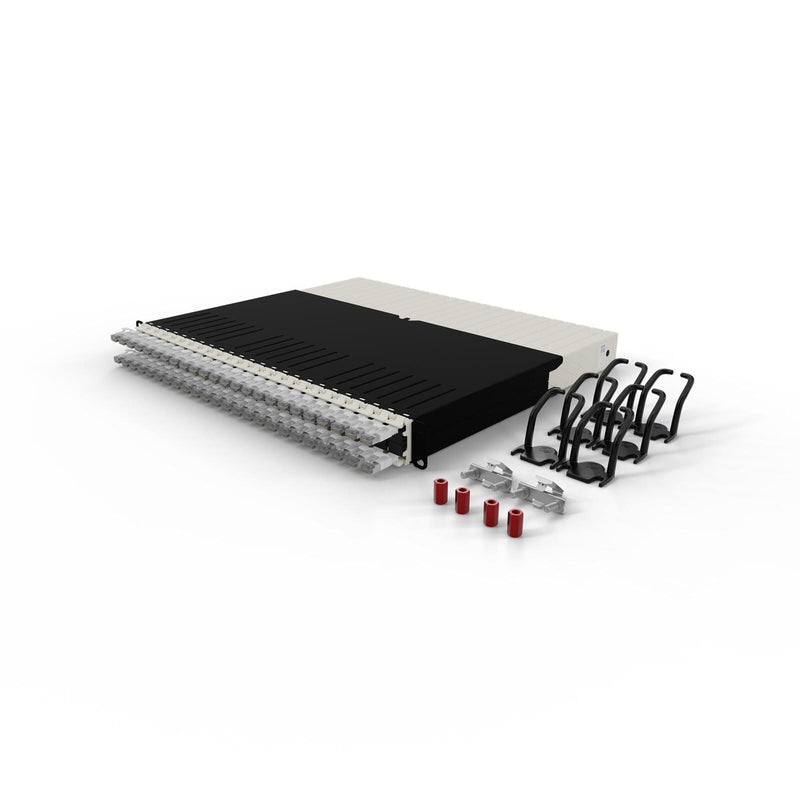Patchbox patchbox.one Kabeleinzugssystem 8RU/STP (0,8 m) mit 24 Kassetten, Patchkabel Cat. 6a, U/FTP, PoE, Kabel weiß