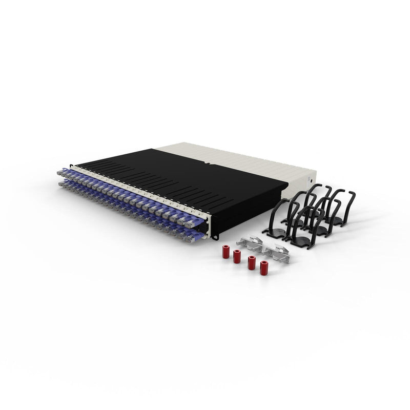 Patchbox patchbox.one Kabeleinzugssystem 8RU/STP (0,8 m) mit 24 Kassetten, Patchkabel Cat. 6a, U/FTP, PoE, Kabel violett