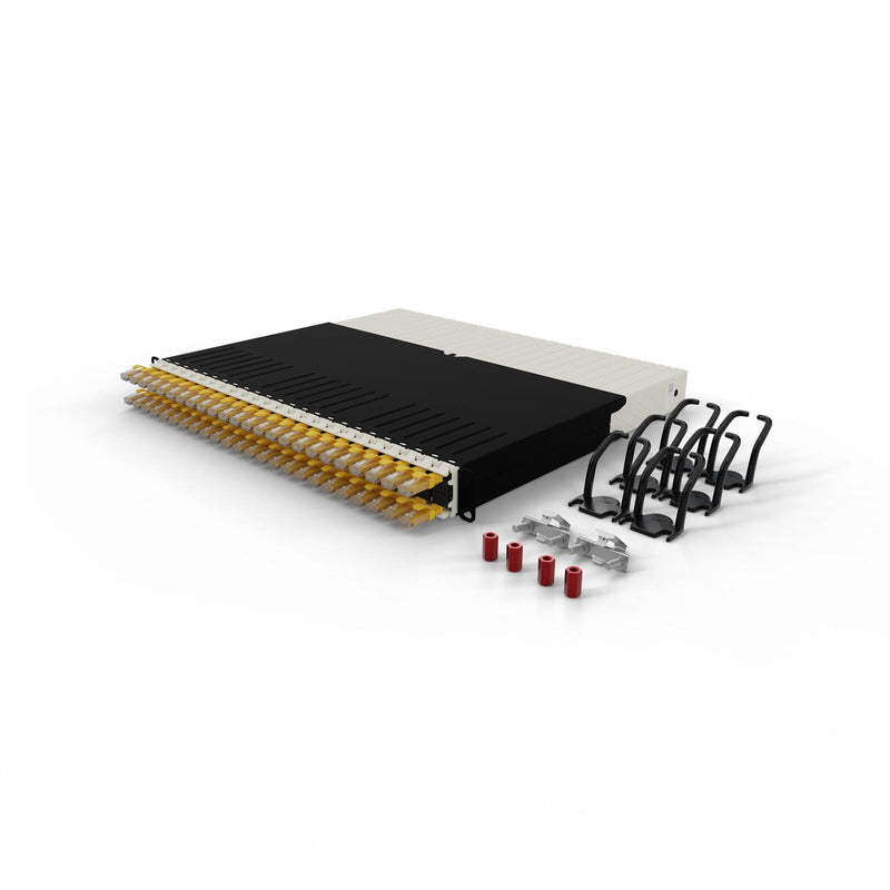 Patchbox patchbox.one Kabeleinzugssystem 8RU/UTP (0,8 m) mit 24 Kassetten, Patchkabel Cat. 6a, U/UTP, PoE++, Kabel gelb