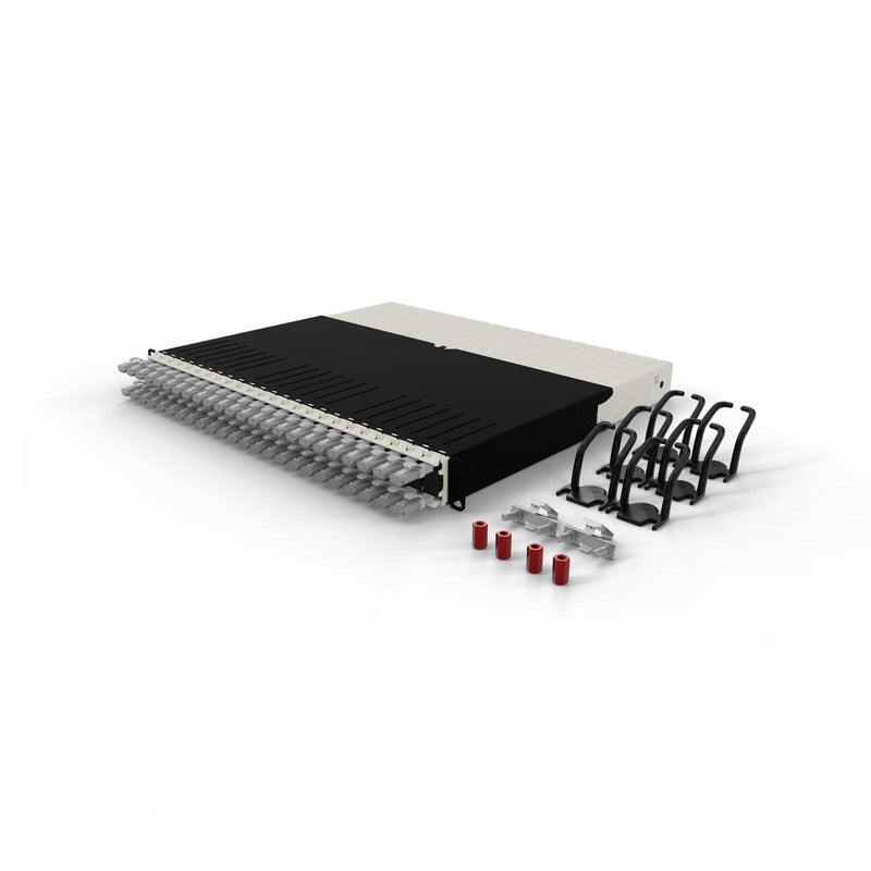 Patchbox patchbox.one Kabeleinzugssystem 8RU/UTP (0,8 m) mit 24 Kassetten, Patchkabel Cat. 6a, U/UTP, PoE++, Kabel grau