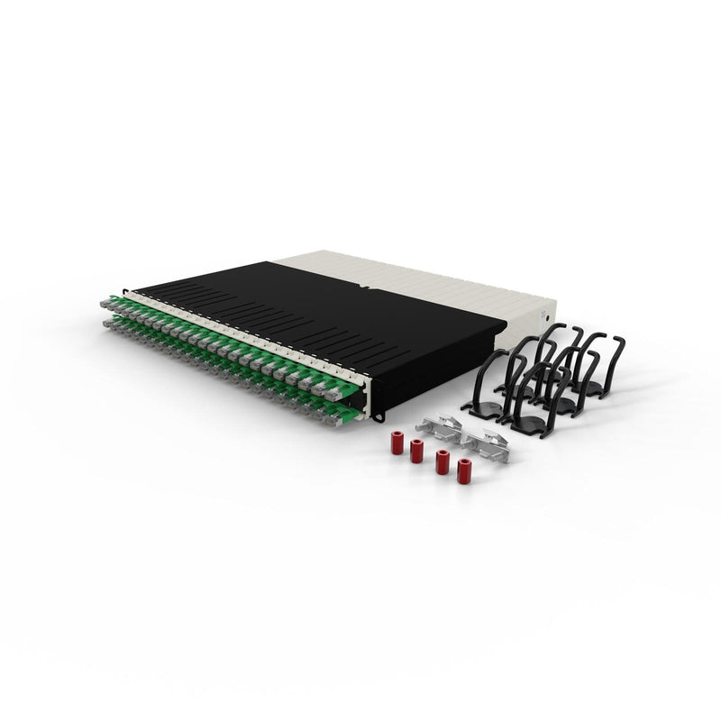 Patchbox patchbox.one Kabeleinzugssystem 8RU/STP (0,8 m) mit 24 Kassetten, Patchkabel Cat. 6a, U/FTP, PoE, Kabel grün