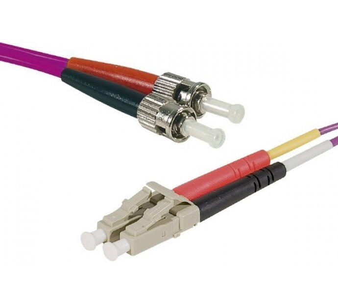 Exertis Connect LWL Patchkabel HD, 50/125 µm, OM4-Faser, LC Duplex Stecker/2 x ST Stecker, erika-violet, 20,0 m UPC