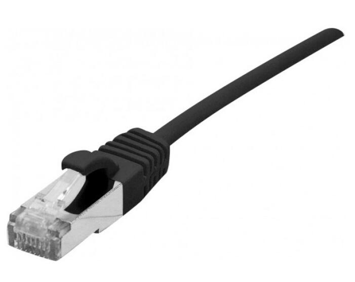 Dexlan Patchkabel Cat. 6A, S/FTP (PiMF), ultradünn, halogenfrei, mit Rastnasenschutz, schwarz, 0,5 m