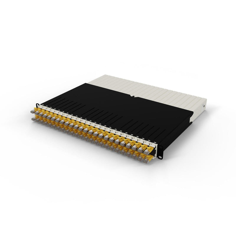 Patchbox patchbox.one Kabeleinzugssystem 8RU/STP (0,8 m) mit 24 Kassetten, Patchkabel Cat. 6a, U/FTP, PoE, Kabel gelb