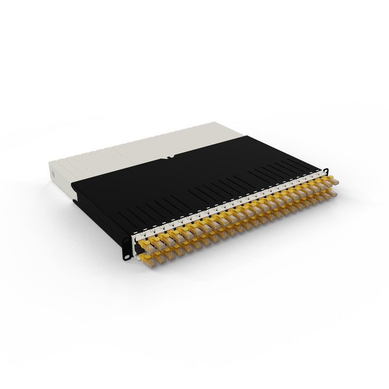 Patchbox patchbox.one Kabeleinzugssystem 8RU/UTP (0,8 m) mit 24 Kassetten, Patchkabel Cat. 6a, U/UTP, PoE++, Kabel gelb