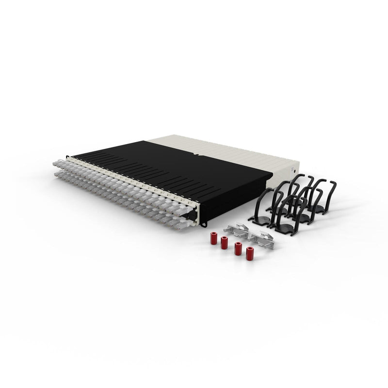Patchbox patchbox.one Kabeleinzugssystem 8RU/UTP (0,8 m) mit 24 Kassetten, Patchkabel Cat. 6a, U/UTP, PoE++, Kabel weiß