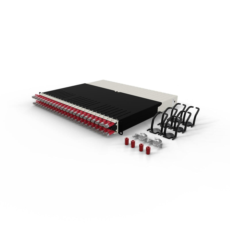 Patchbox patchbox.one Kabeleinzugssystem 8RU/STP (0,8 m) mit 24 Kassetten, Patchkabel Cat. 6a, U/FTP, PoE, Kabel rot