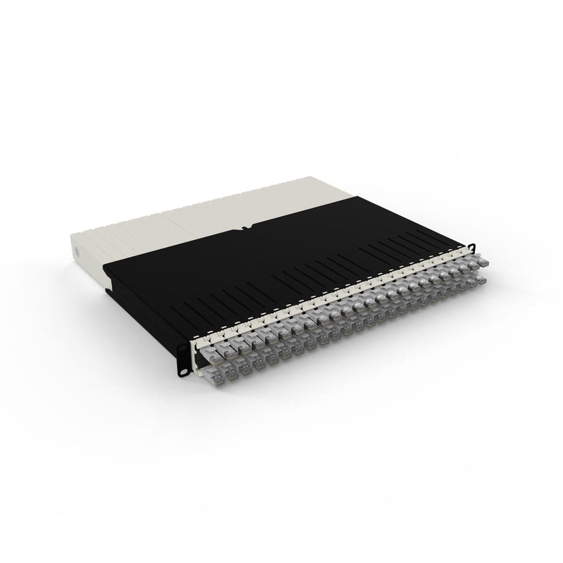 Patchbox patchbox.one Kabeleinzugssystem 8RU/STP (0,8 m) mit 24 Kassetten, Patchkabel Cat. 6a, U/FTP, PoE, Kabel grau